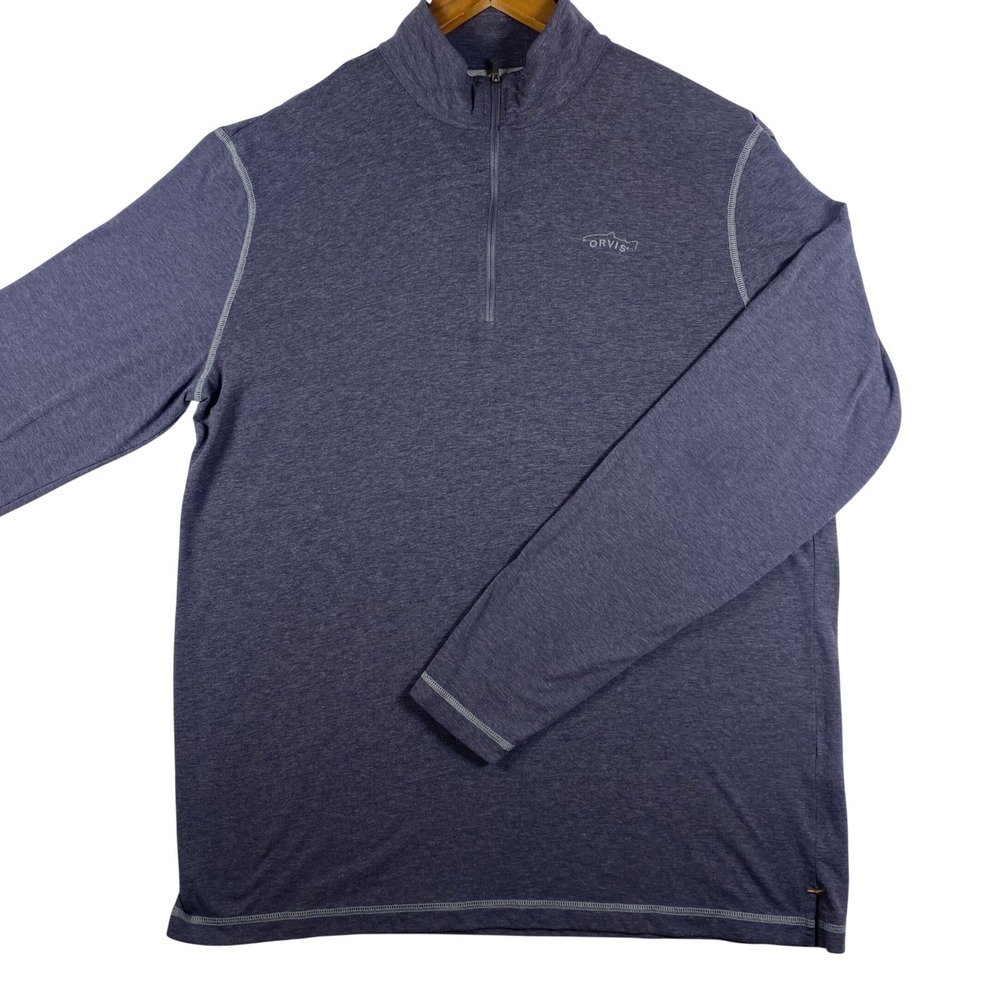 Orvis Mens Trout Bum Quarter Zip Pullover Long Sleeve Shirt Size L Blue